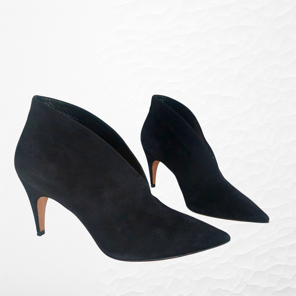 Derek Lam Ankle Boots 8 Black Suede Pointy Toe Heels Italian Cool Girl Designer - Picture 4 of 16